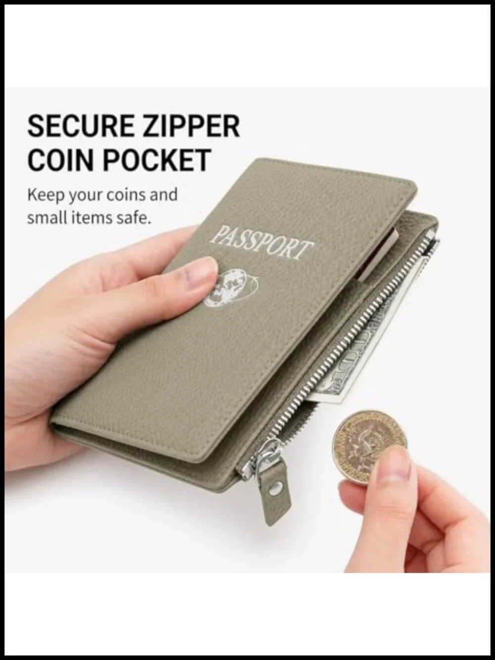 Passport Holder RFID Blocking Genuine Leather Wallet Card Slots Zipper Travel